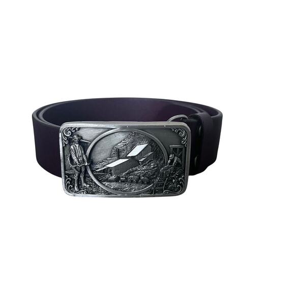 Vintage Men's Columbia Buckle Mining Miner Mines Genuine Leather Belt Size 38/95 - Picture 1 of 4